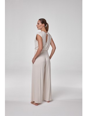 Relactive Kadın Sıfır Yaka Düşük Kol Bel Büzgülü Uzun Tulum