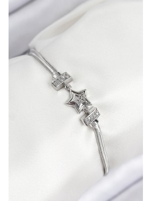 Clariss Pirinç Zirkon Taşlı Yıldız Model Gümüş Renk Kadın Bileklik