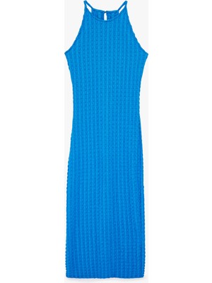 Koton Bürümcük Kumaş Slim Fit Uzun Halter Yaka Kalem Elbise