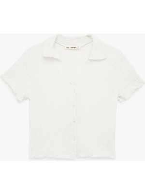 Koton Düğmeli Klasik Yaka Kısa Kollu Bürümcük Bluz