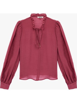 Koton Uzun Balon Kollu Manşetli Bağlama Detaylı Yuvarlak Fırfırlı Yaka Bluz