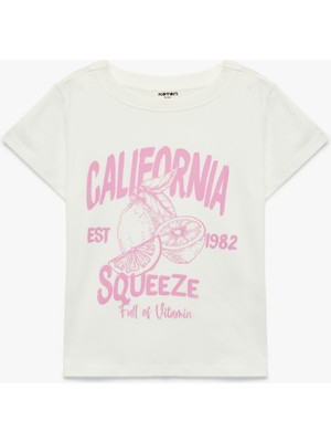 Koton Baskılı Kısa Kollu Bisiklet Yaka Pamuklu Tişört