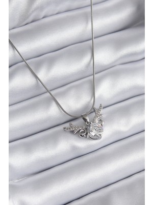 Clariss 316L Çelik Gümüş Renk Zirkon Taşlı Boynuz Model Kadın Kolye