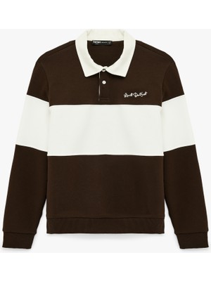 Koton Uzun Kollu Işlemeli Renk Bloklu Polo Yaka Sweatshirt