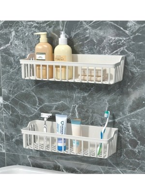 Genel Tedarik Yapışkanlı Banyo Mutfakrafı Organizer Plastik 2 Raflı Kullanışlı Beyaz Düzenleyici