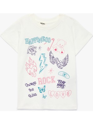 Koton Baskılı Kısa Kollu Bisiklet Yaka Pamuklu Tişört