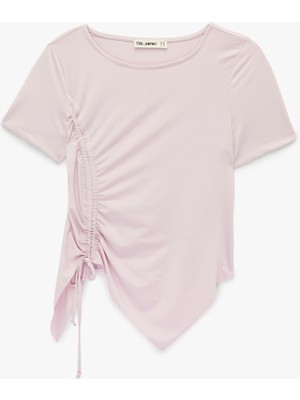 Koton Regular Fit Kısa Kollu Bisiklet Yaka Büzgülü Tişört