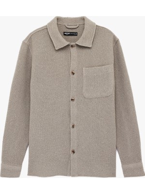 Koton Regular Fit Cepli Waffle Dokulu Klasik Yaka Düğmeli Uzun Kollu Gömlek