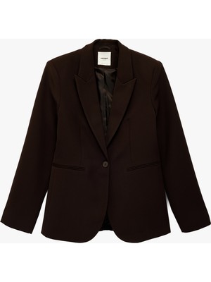 Koton Düğmeli Cepli Geniş Yaka Krep Blazer Ceket