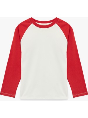 Koton Pamuklu Renk Bloklu Uzun Kollu Bisiklet Yaka Tişört