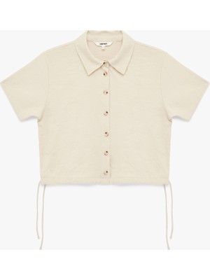 Koton Bağlama Detaylı Kısa Kollu Düğmeli Crop Gömlek