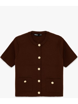 Koton Kısa Kollu Bisiklet Yaka Cepli Triko Hırka