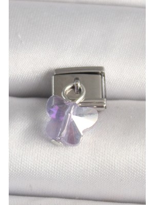 Clariss 316L Çelik Gümüş Renk Mor Zirkon Taşlı Nomination Charm