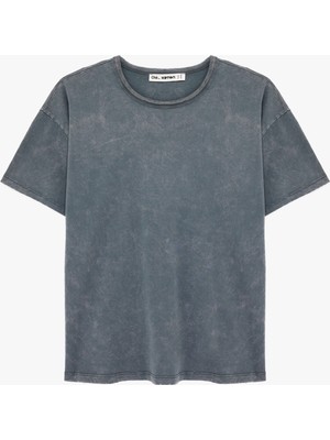 Koton Pamuklu Kısa Kollu Bisiklet Yaka Yıkamalı Oversize Tişört