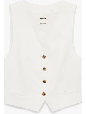 Koton V Yaka Viskon Karışımlı Düğmeli Kolsuz Yelek