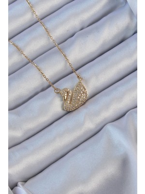 Tp Buğz 316L Çelik Zincir Altın Renk Zirkon Taşlı Kuğu Kolye