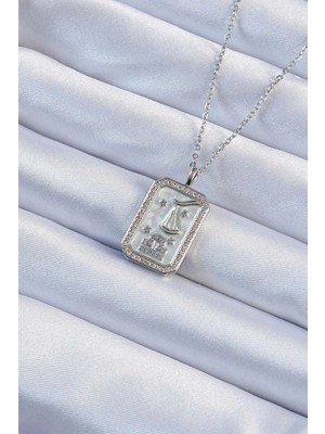Tp Buğz 316L Çelik Zincir Gümüş Renk Zirkon Taşlı Çerçeveli Tarot Kolye