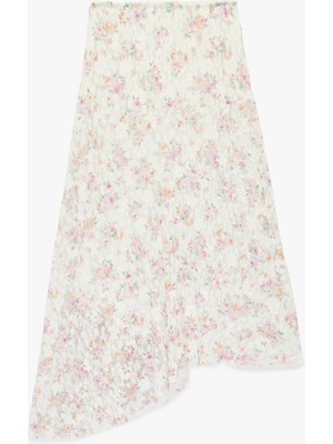 Koton Asimetrik Kesim Çiçekli Midi Dantel Etek