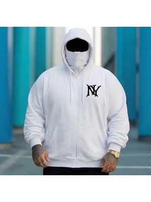 Ny Baskılı Kar Maskeli Ninja Hırka 3 Iplik Oversize