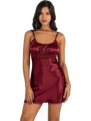 byasafkids Bordo Kısa Saten Gecelik 8208