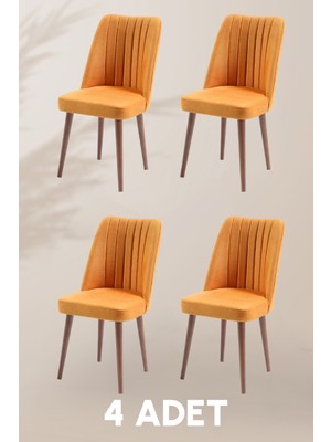 MyMassa Polo Sandalye - Jerika Sarı - Ahşap Ceviz Ayak (4 Adet) - Salon Sandalyesi / Mutfak Sandalyesi