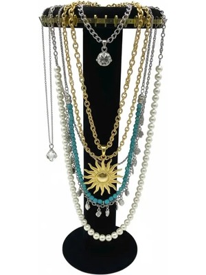 Megass Dekor Süet Kumaş Siyah Renk 35 cm Yuvarlak Model Kolye-Tesbih-Bileklik Standı