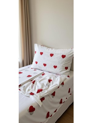 Pamuklu Ranforce Kumaş Çift Kişilik Kalpli Desen Nevresim Tam Takım