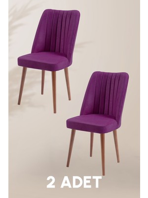 MyMassa Polo Sandalye - Jerika Mor - Ahşap Ceviz Ayak ( 2 Adet ) - Salon Sandalyesi / Mutfak Sandalyesi