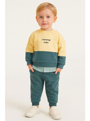 Dinamik çocuk Erkek Çocuk 2’li Takım | Minimal Man 3iplik Şardonlu Kışlık Sweatshirt & Eşofman 2-6yaş