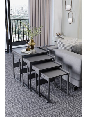 Wood House Lara 4'lü Zigon Sehpa Antrasit