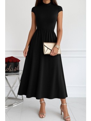 Serac Collection Kadın Kısa Kollu Yarı Balıkçı Yaka Viskon Elbise