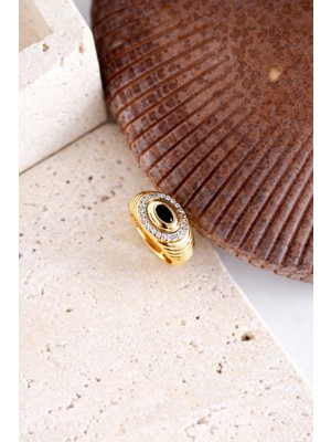 Deesse Latelier GOLD BLACK TAŞLI YÜZÜK