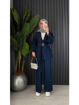 Molly Nelly Kadın Kot Kemer Detaylı Pantolon Bluz Takım