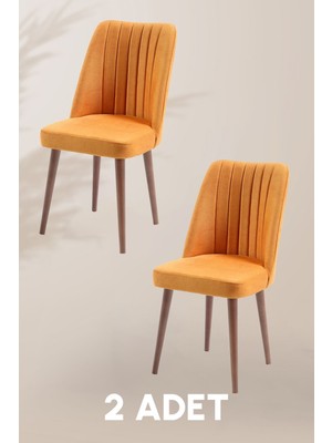 MyMassa Polo Sandalye - Jerika Sarı - Ahşap Ceviz Ayak ( 2 Adet ) - Salon Sandalyesi / Mutfak Sandalyesi