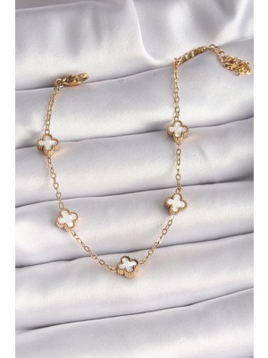 Eco Lounge 316L Çelik Gold Renk Beyaz Baby Boy Yonca Model Kadın Bileklik