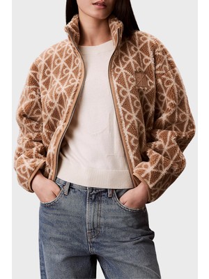 Calvin Klein Logolu Relaxed Fit Dik Yaka Peluş Ceket LV144E226GK2U Bayan Ceket LV144E226G K2U