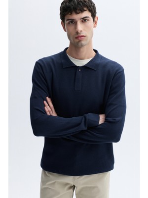 Mudo Erkek Lacivert Modal Karışımlı Polo Yaka Kazak
