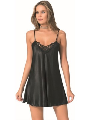 byasafkids Siyah Kısa Saten Gecelik