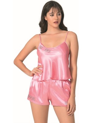 byasafkids Koyu Pembe Saten Babydoll Şort Takımı