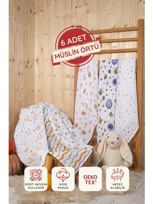 Luckka Dijital Baskılı 6'lı Çok Amaçlı Müslin Örtü Seti - 75x75 Cm- Ztc100