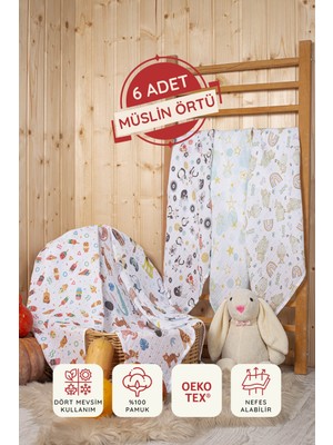 Luckka Dijital Baskılı 6'lı Çok Amaçlı Müslin Örtü Seti - 75x75 Cm- Ztc100