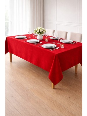 PerdeYap Kadife Dokulu Kırmızı Renk Masa Örtüsü 23-Kırmızı