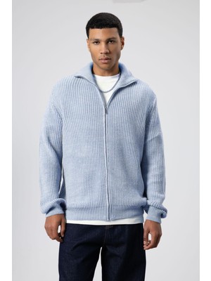 Vamos Oversize Fermuarlı Triko Hırka Bebe Mavi