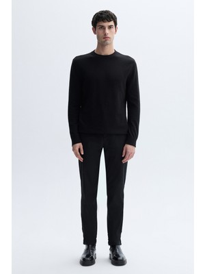 Mudo Erkek Siyah Liyosel Karışımlı Slim Straight Chino Pantolon