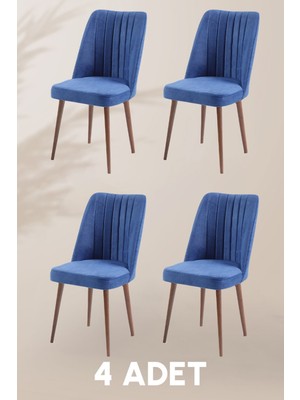 MyMassa Polo Sandalye - Jerika Mavi - Ahşap Ceviz Ayak (4 Adet) - Salon Sandalyesi / Mutfak Sandalyesi