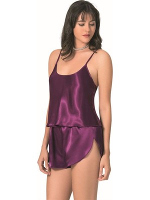 byasafkids Mor Saten Babydoll Şort Takımı