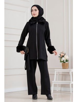 Sevitli Yakası ve Kol Ağzı Kürklü Takım-Siyah