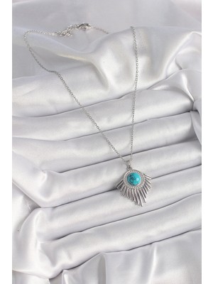 Tp Buğz 316L Çelik Gümüş Renk Zincir Mavi Boncuklu Zirkon Taşlı Kadın Kolye