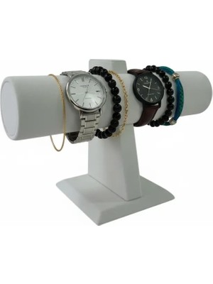 Megass Dekor Tekli Süet Kumaş Krem Renk 22/16 cm Saat Bileklik Sergileme Standı