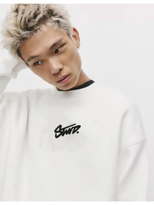 Baskılı Bisiklet Yaka Sweatshırt Oversize 3 Iplik